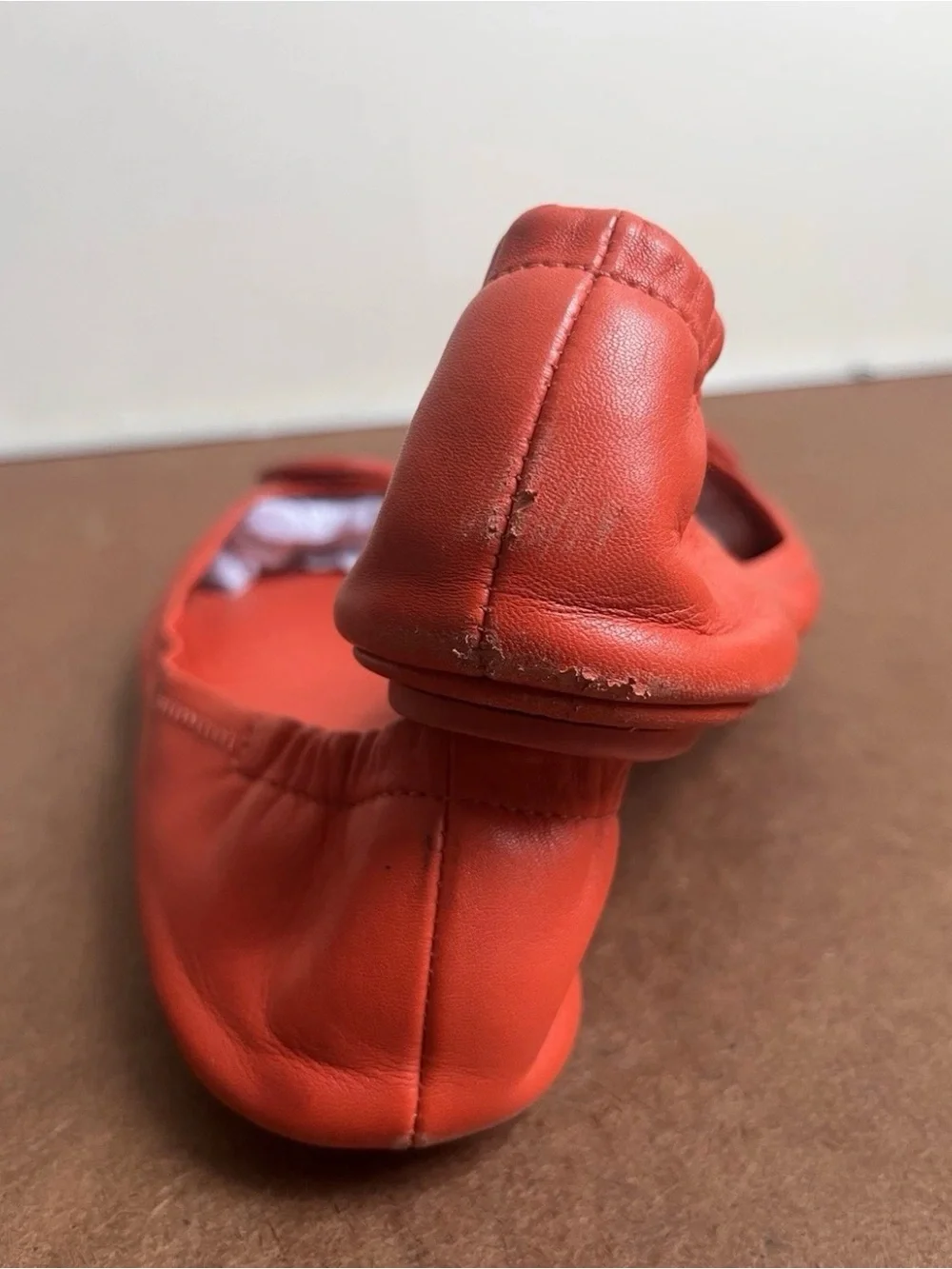 Tory Burch Minnie Travel Ballet Flats with Logo Women’s Size 8M Poppy/Orange Red